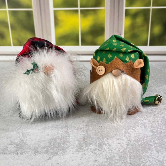 Christmas Gnomes Holiday Decor Handmade Elf Dwarf Ornaments Decorations Set of 2 - Picture 1 of 7